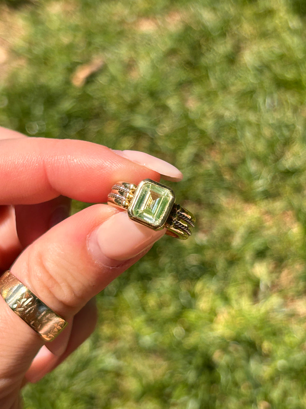 Green Sapphire Two Tone Ring