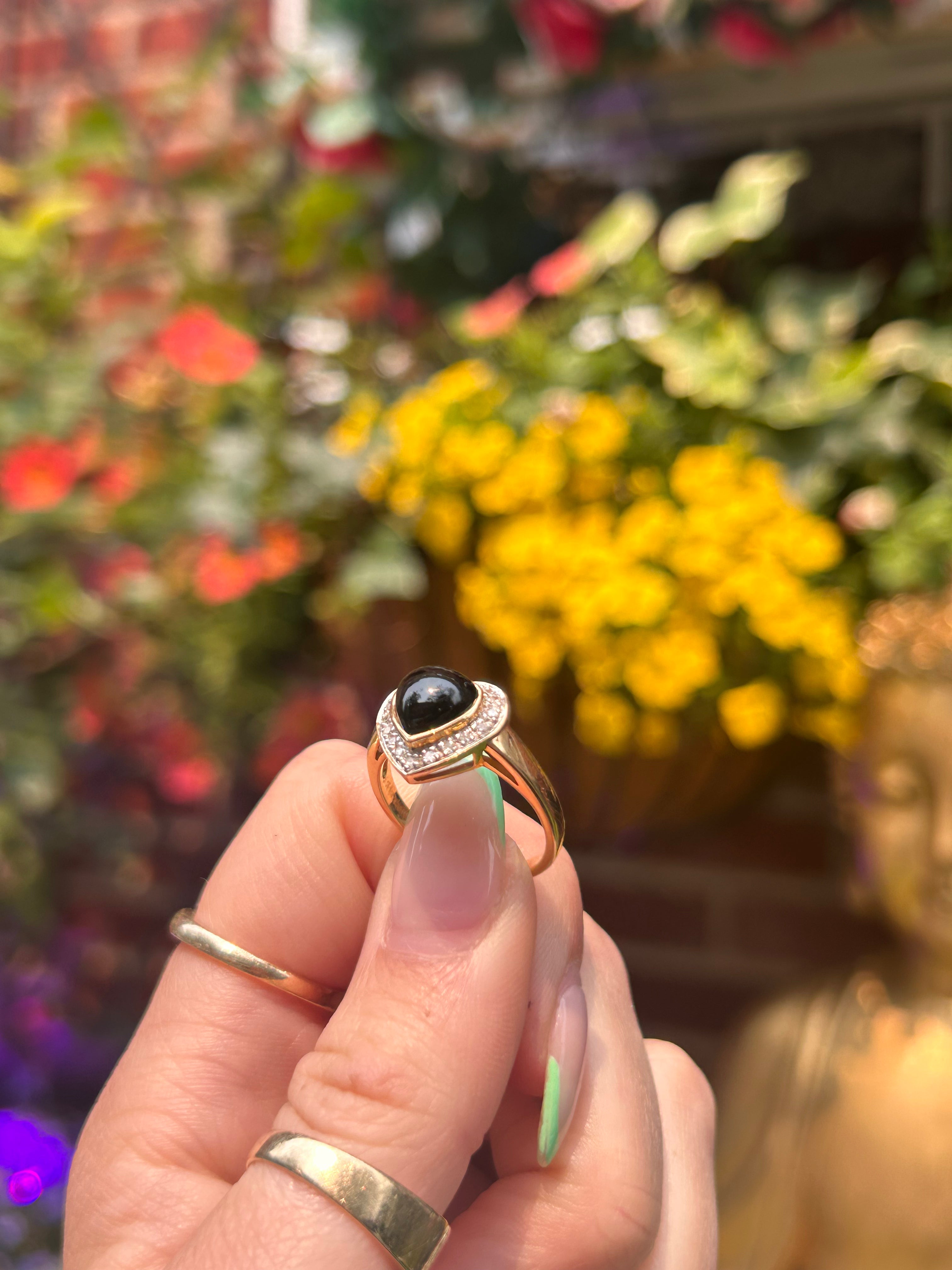 Onyx Diamond Heart Ring