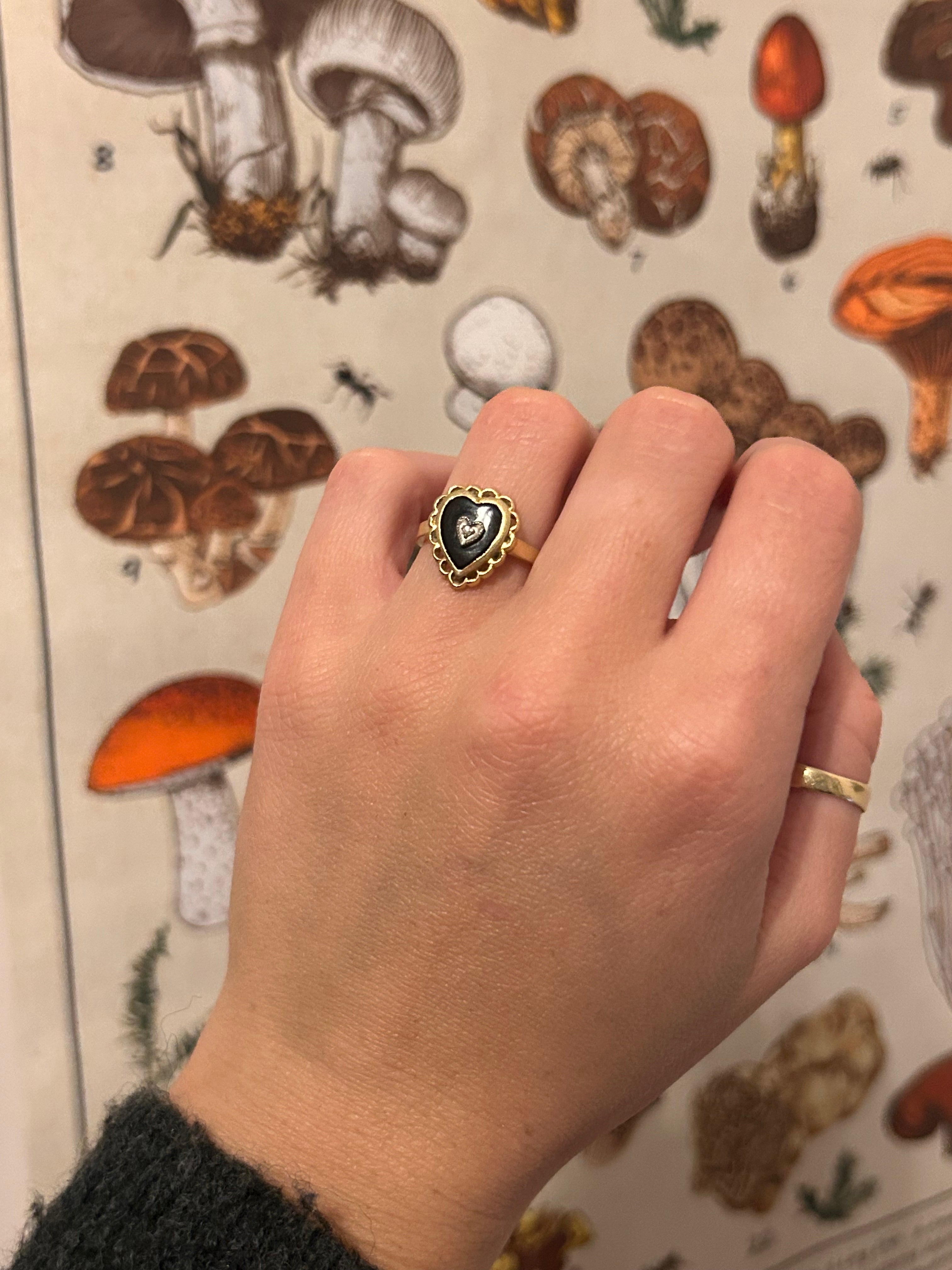 Onyx Heart Art Deco Ring