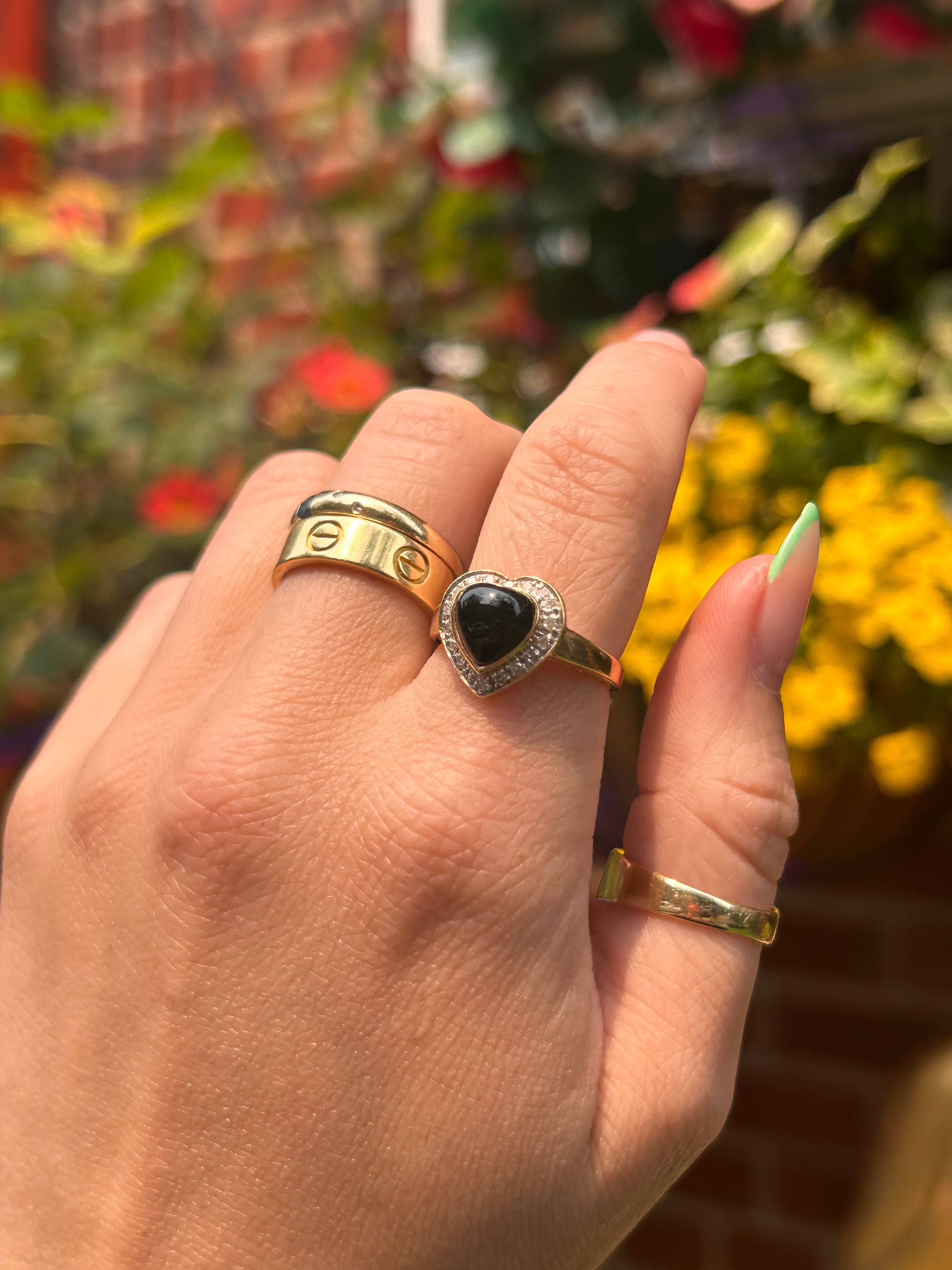 Onyx Diamond Heart Ring