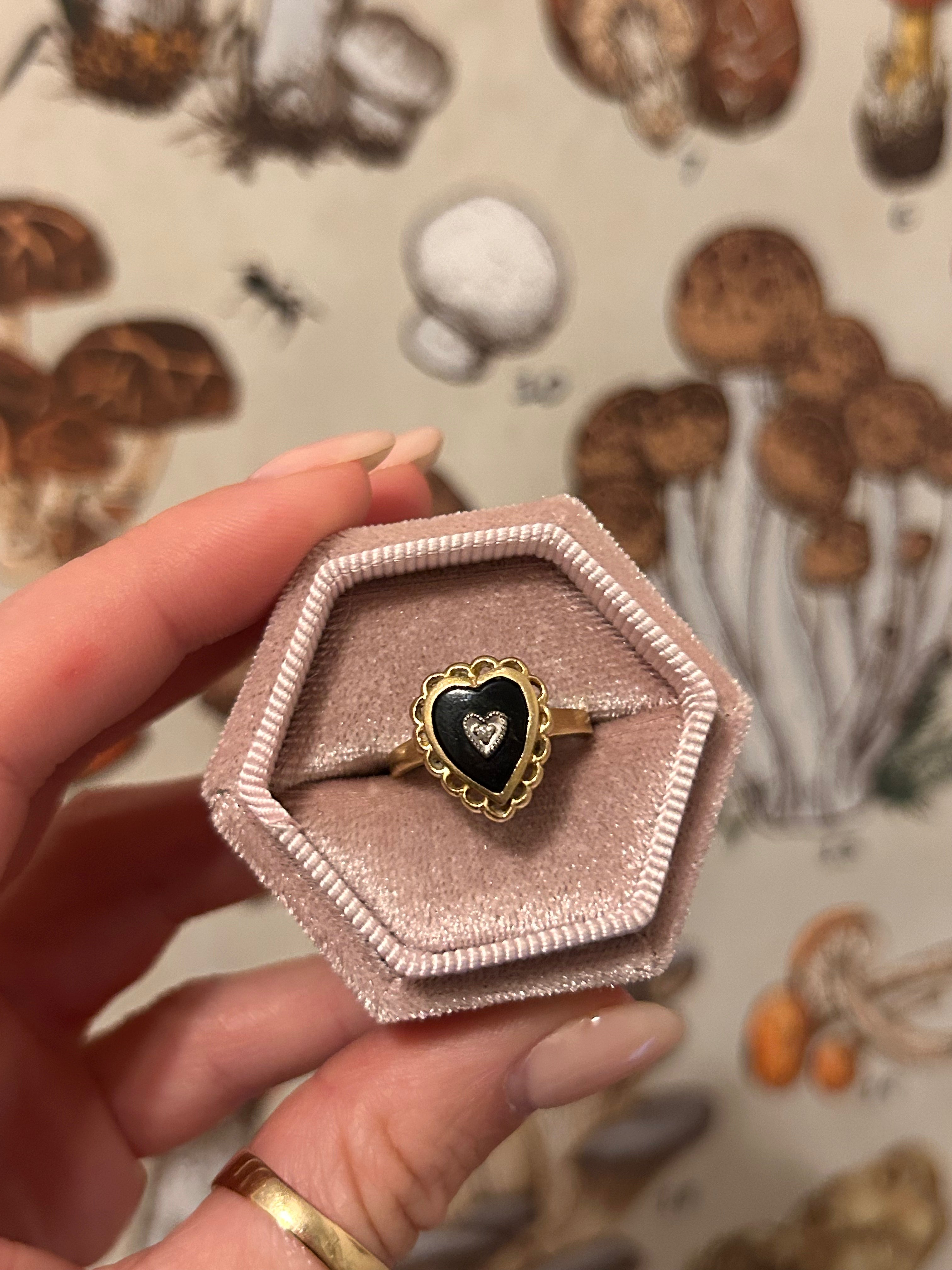 Onyx Heart Art Deco Ring