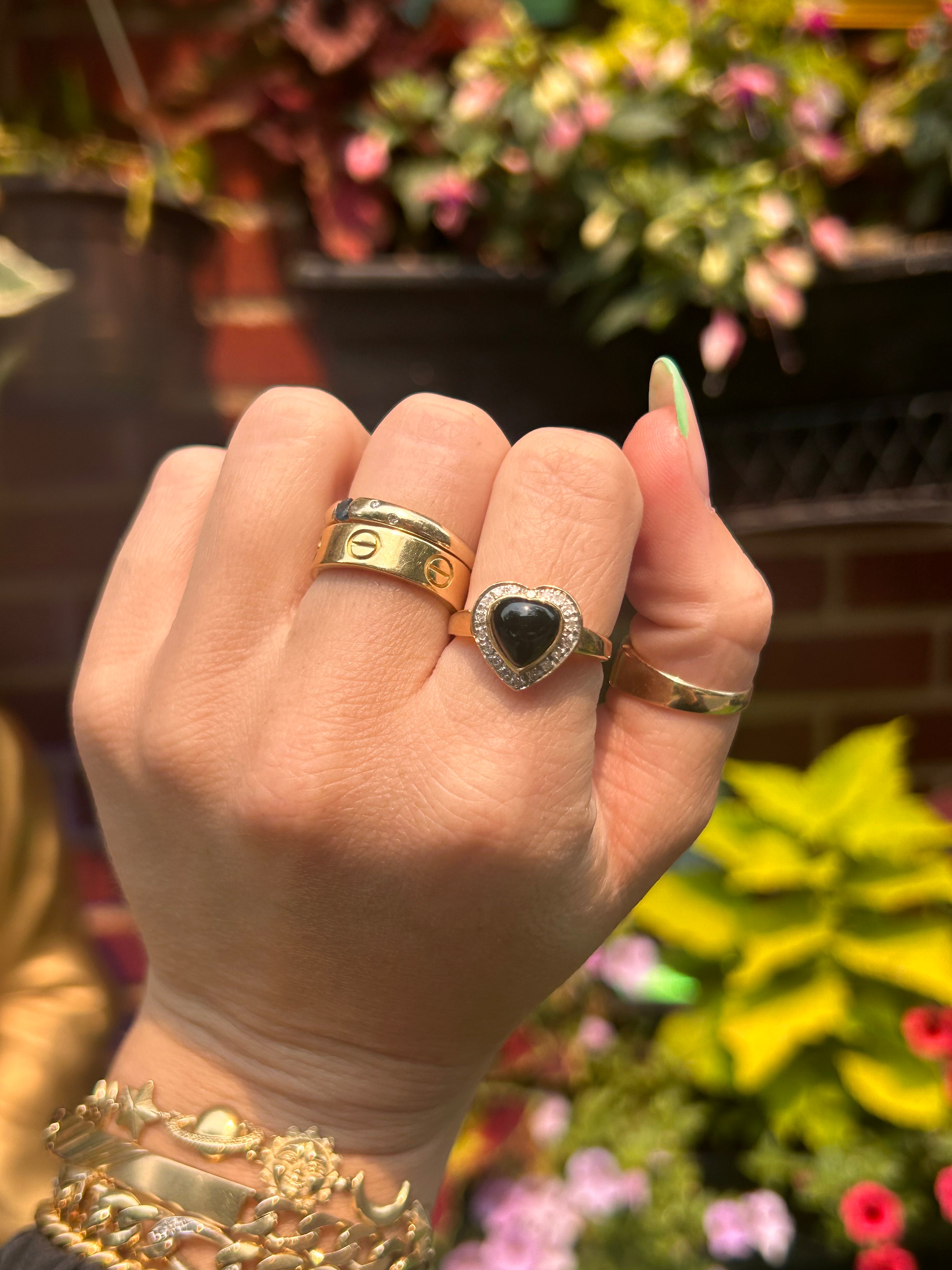 Onyx Diamond Heart Ring