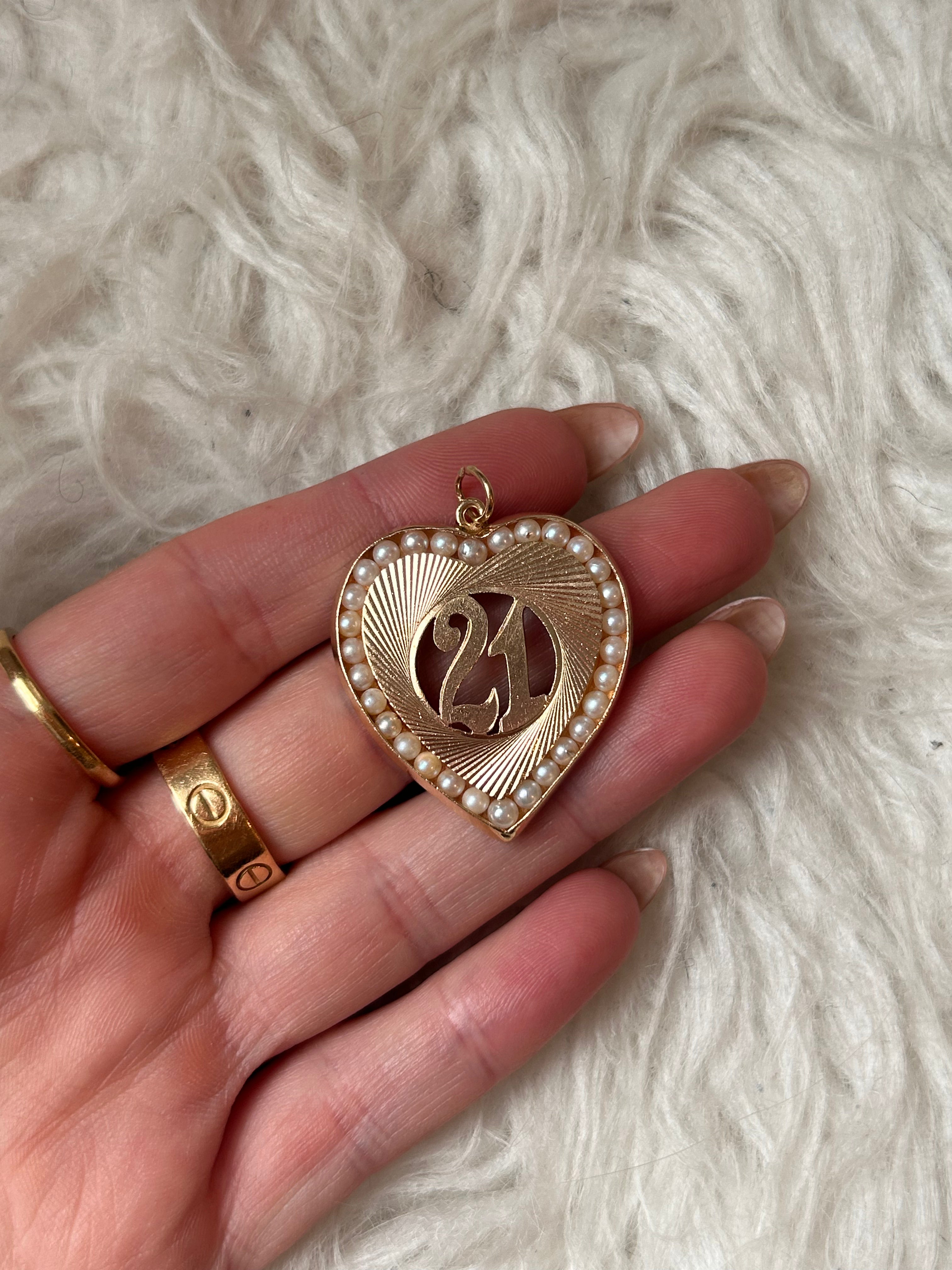 Twenty One Pearl Heart Charm