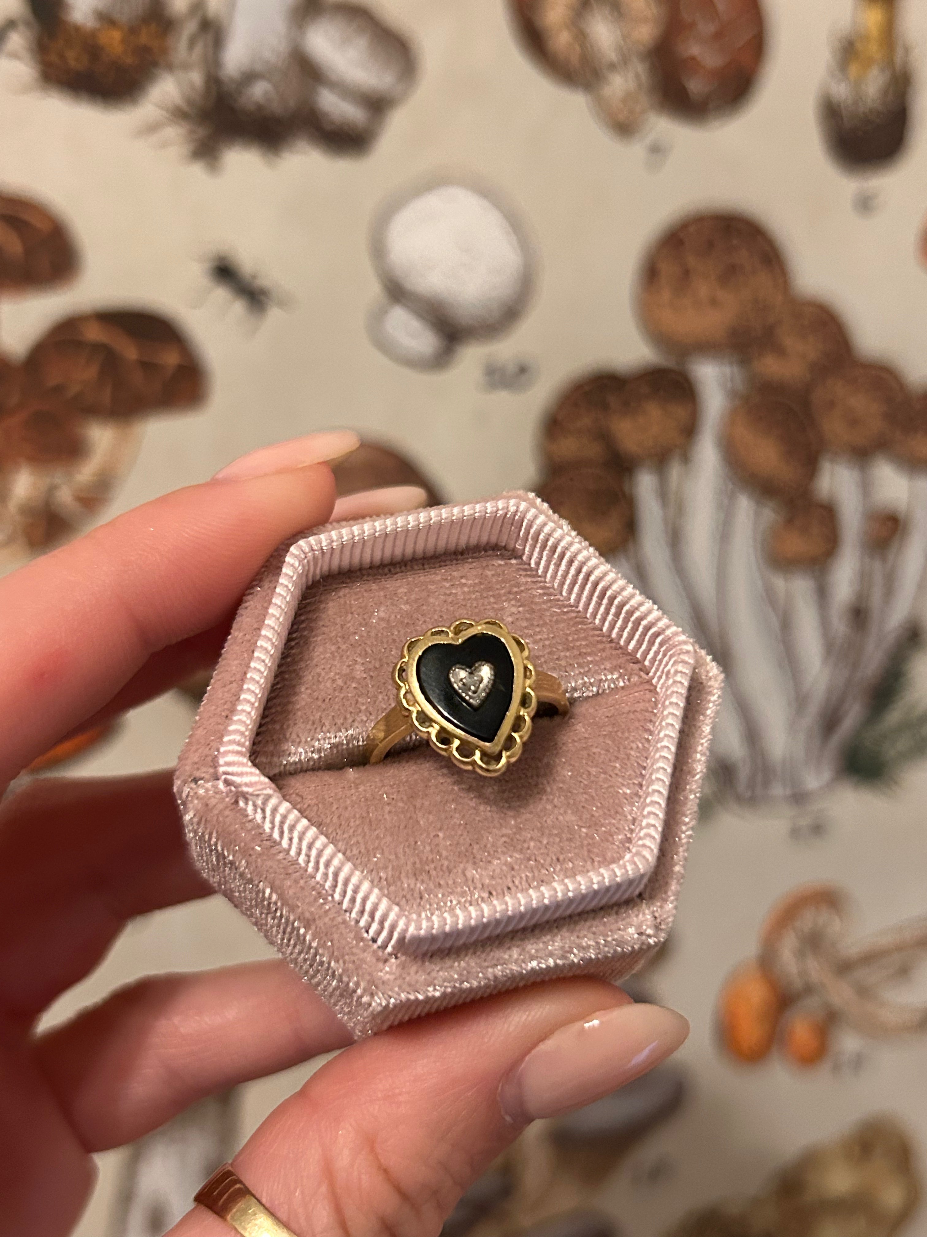 Onyx Heart Art Deco Ring