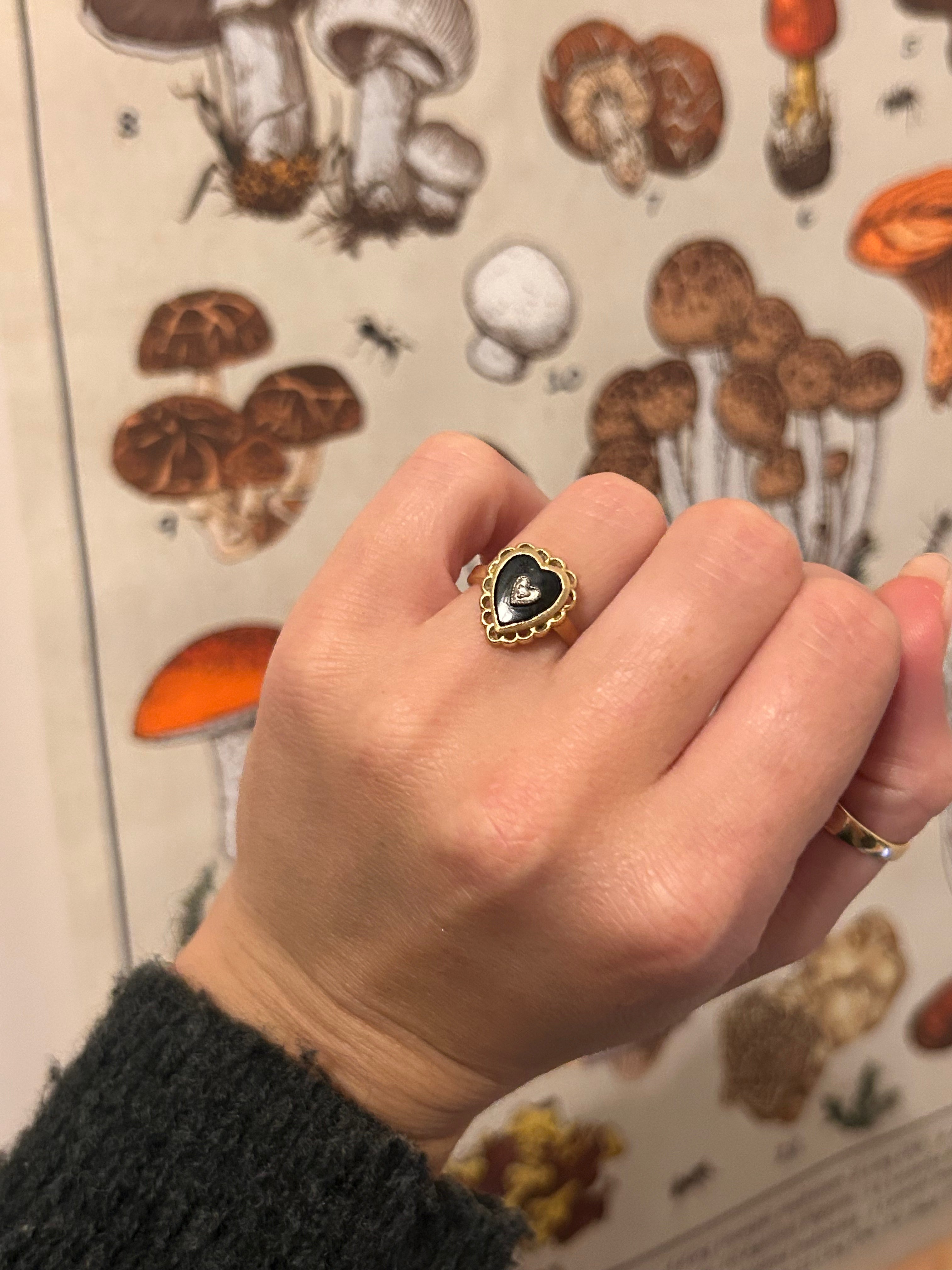 Onyx Heart Art Deco Ring