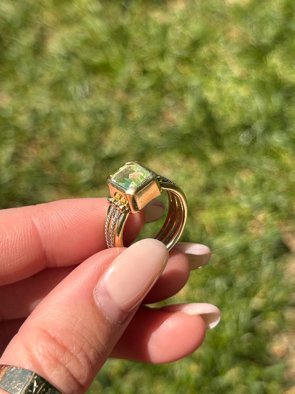 Green Sapphire Two Tone Ring