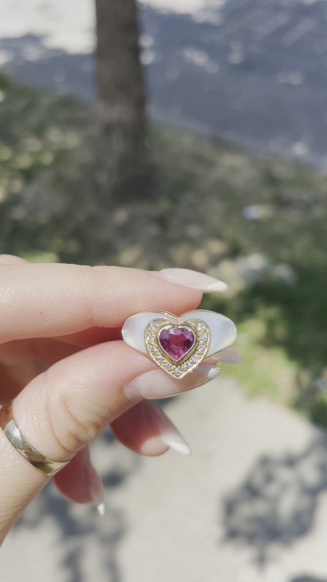 Mother of Pearl Ruby Heart Ring
