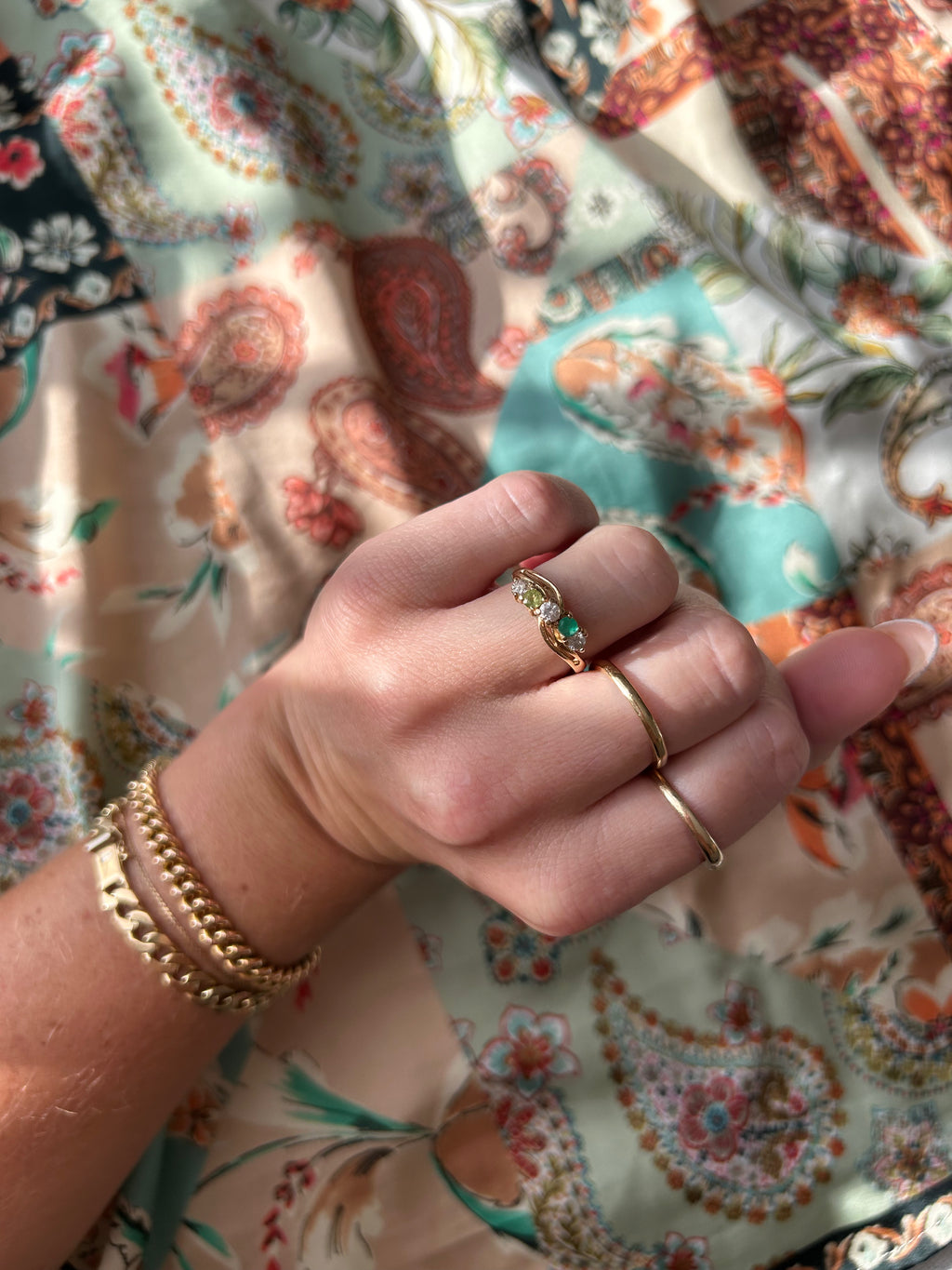 Peridot Emerald Diamond Ring