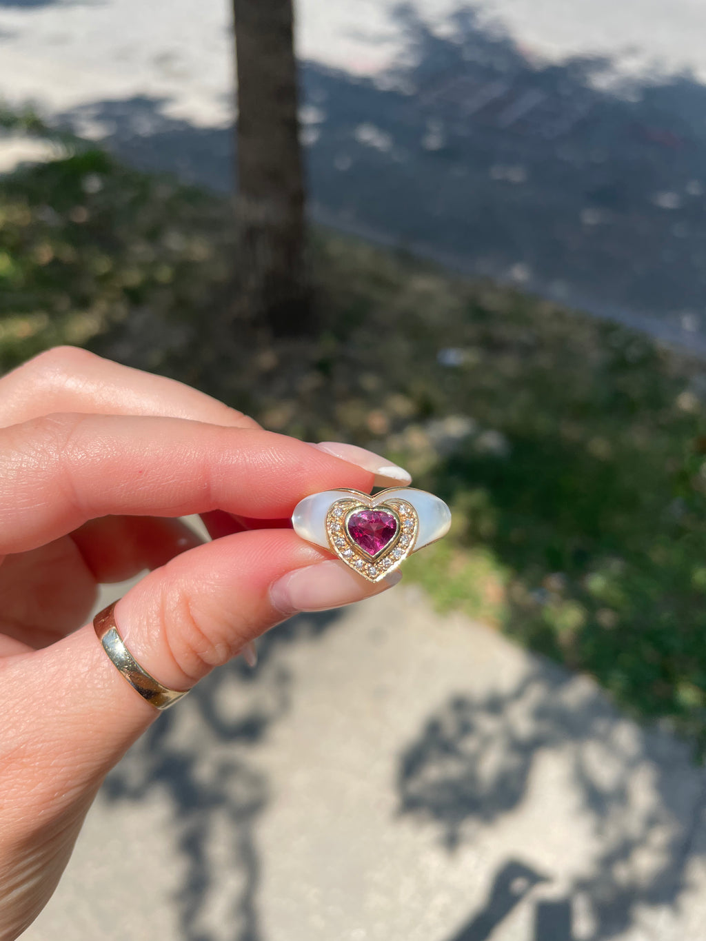 Mother of Pearl Ruby Heart Ring