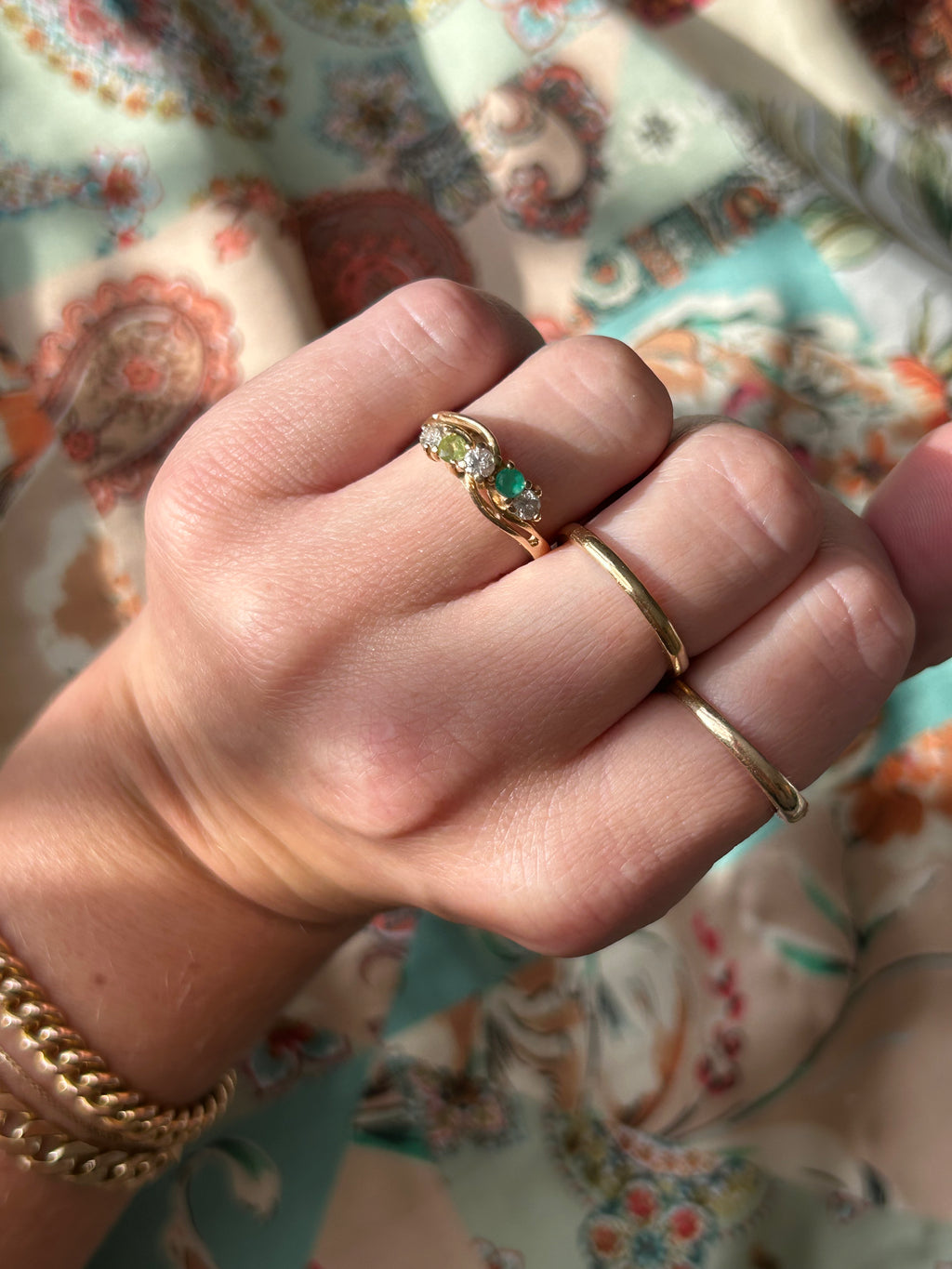 Peridot Emerald Diamond Ring