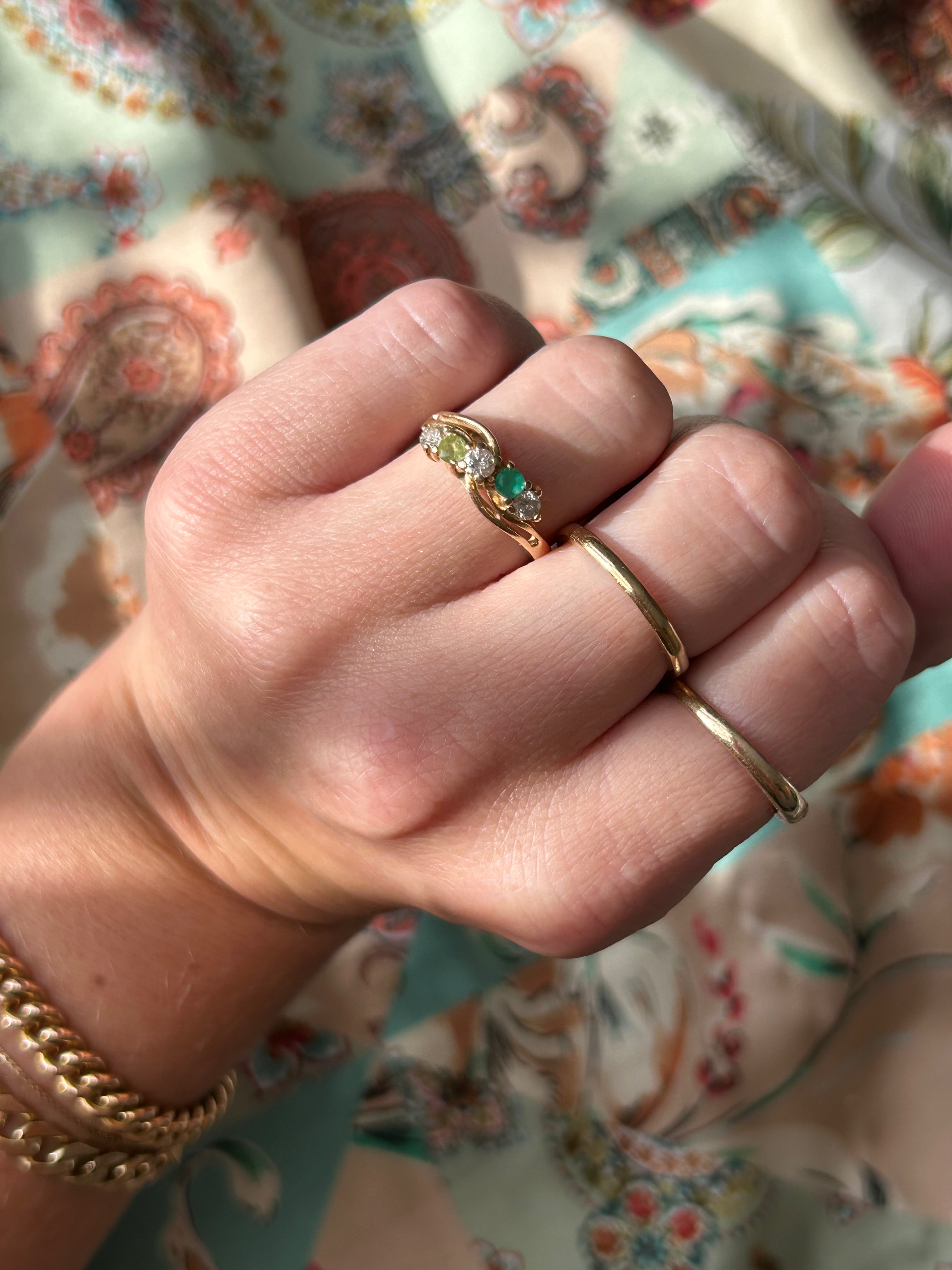 Peridot Emerald Diamond Ring