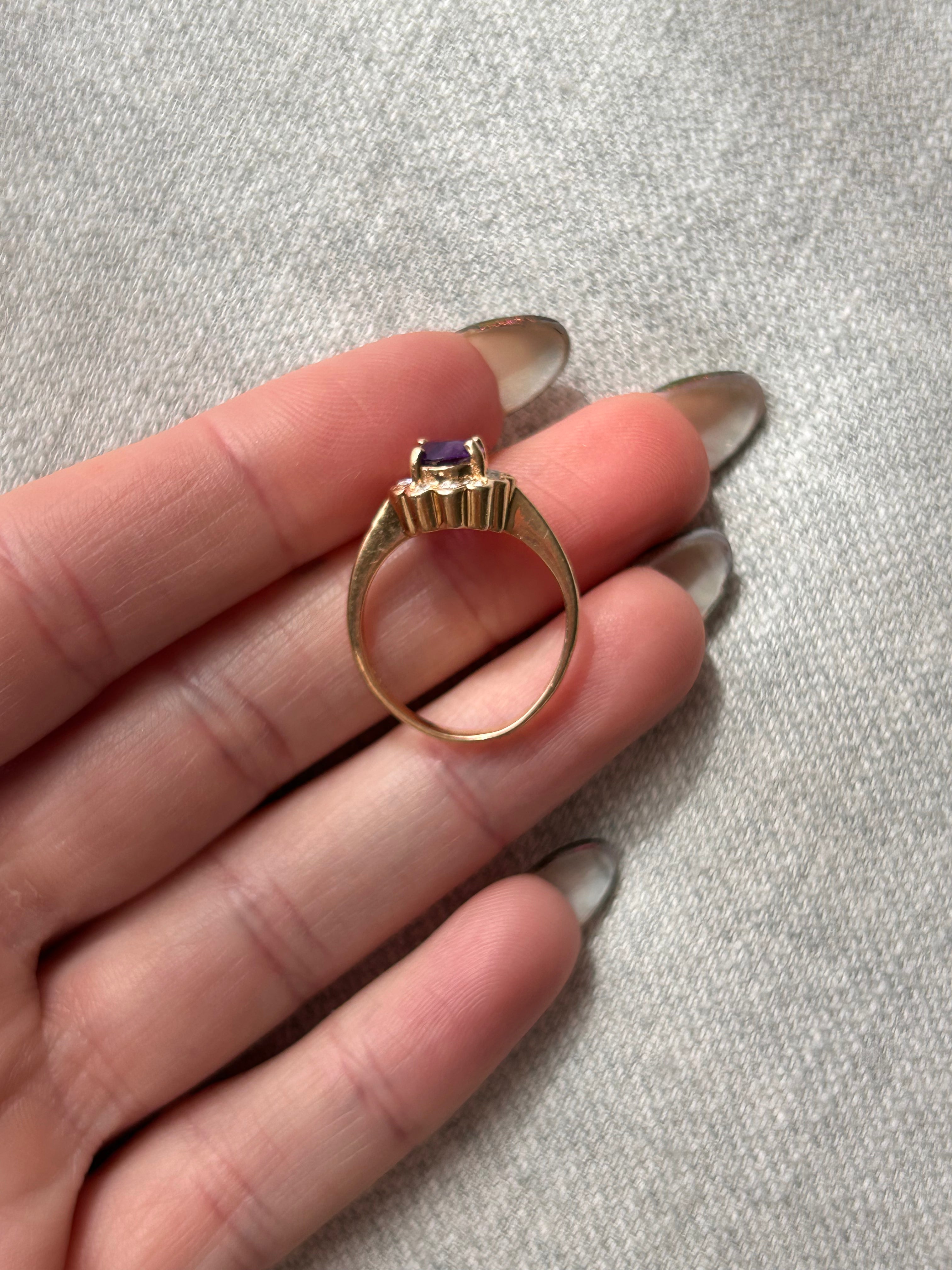 Amethyst Diamond Halo Ring