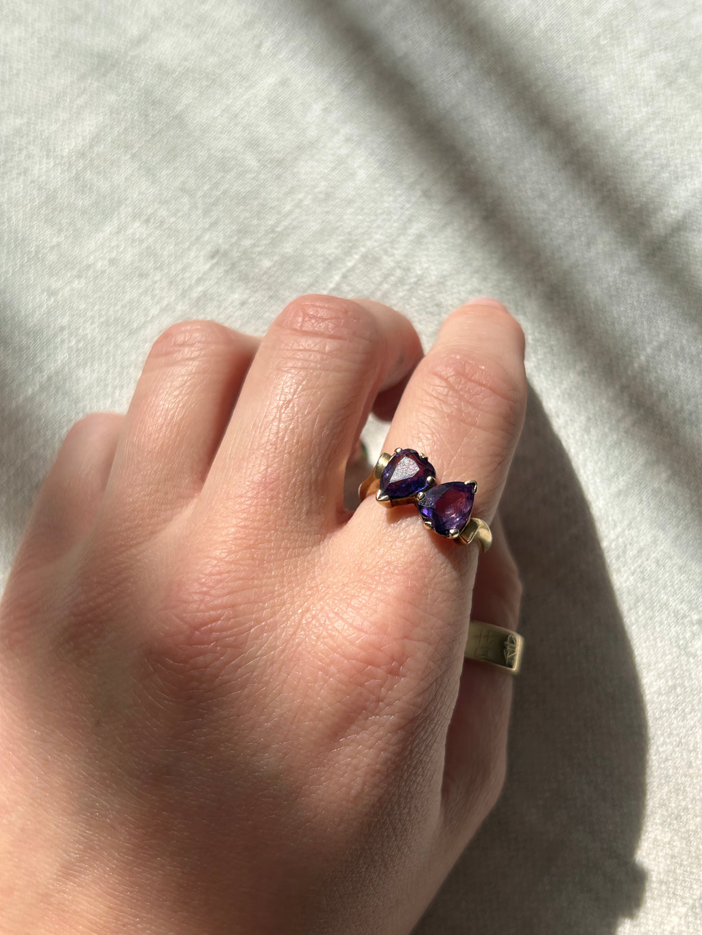 Double Amethyst Heart Ring