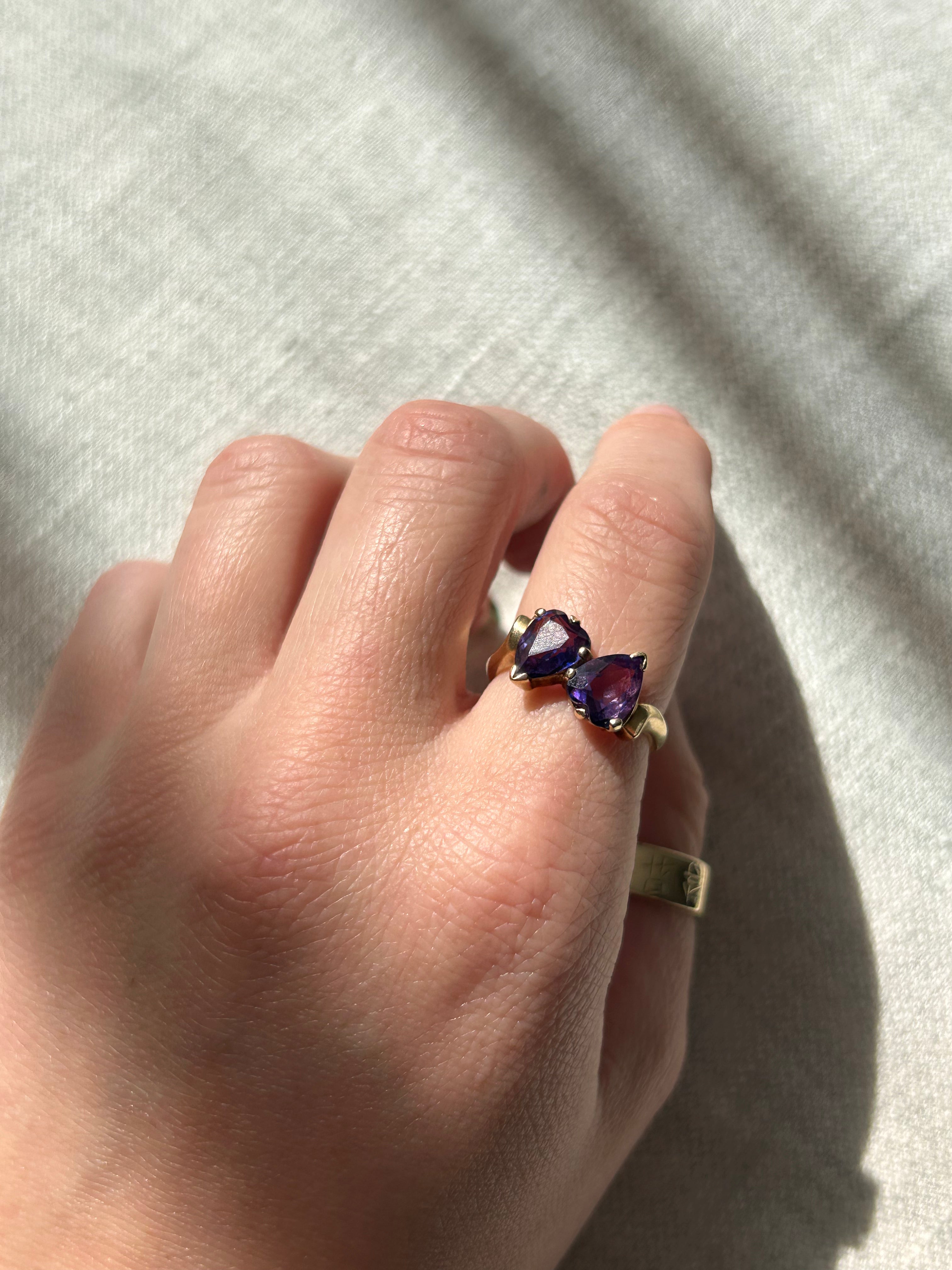 Double Amethyst Heart Ring