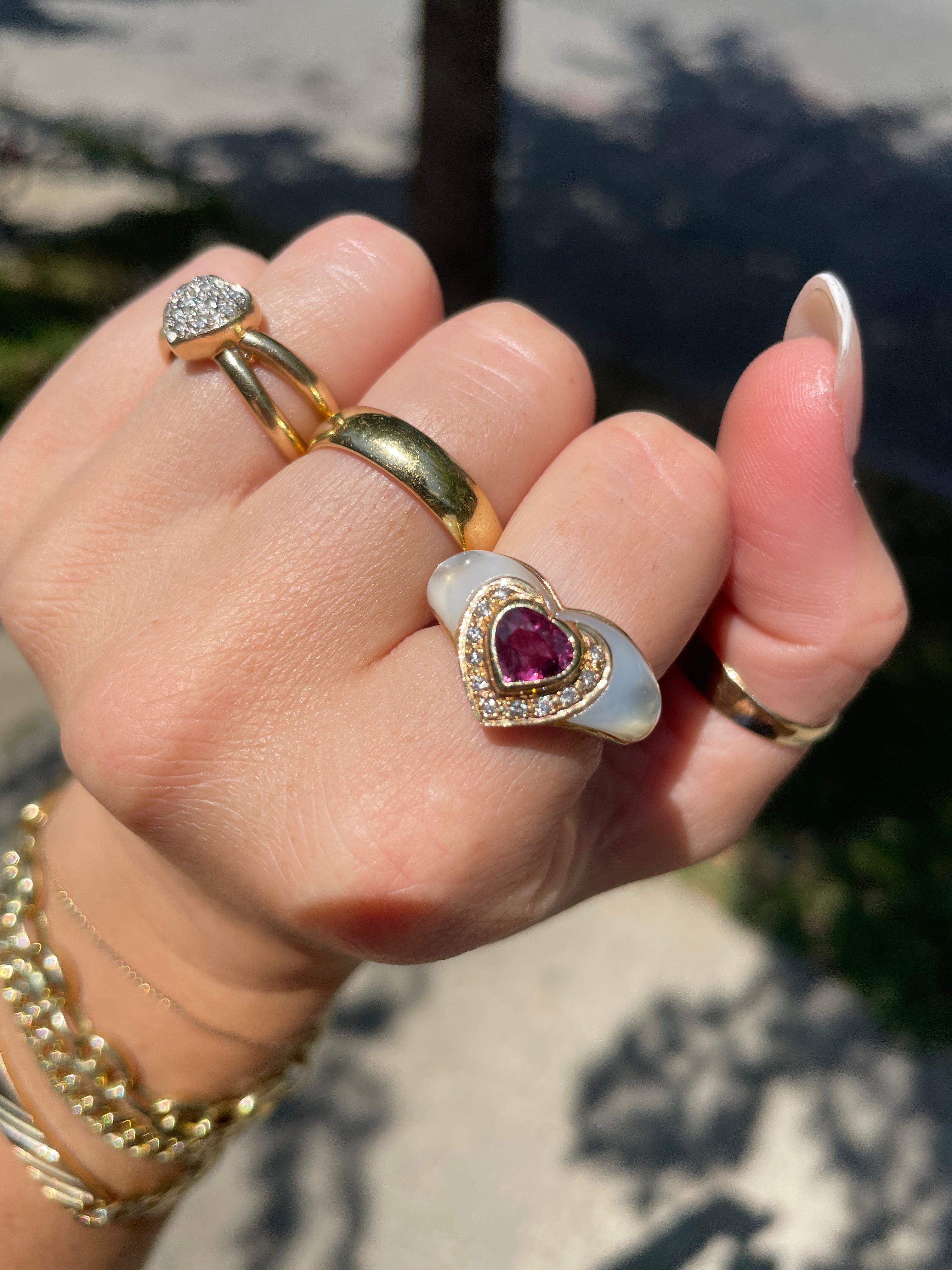 Mother of Pearl Ruby Heart Ring