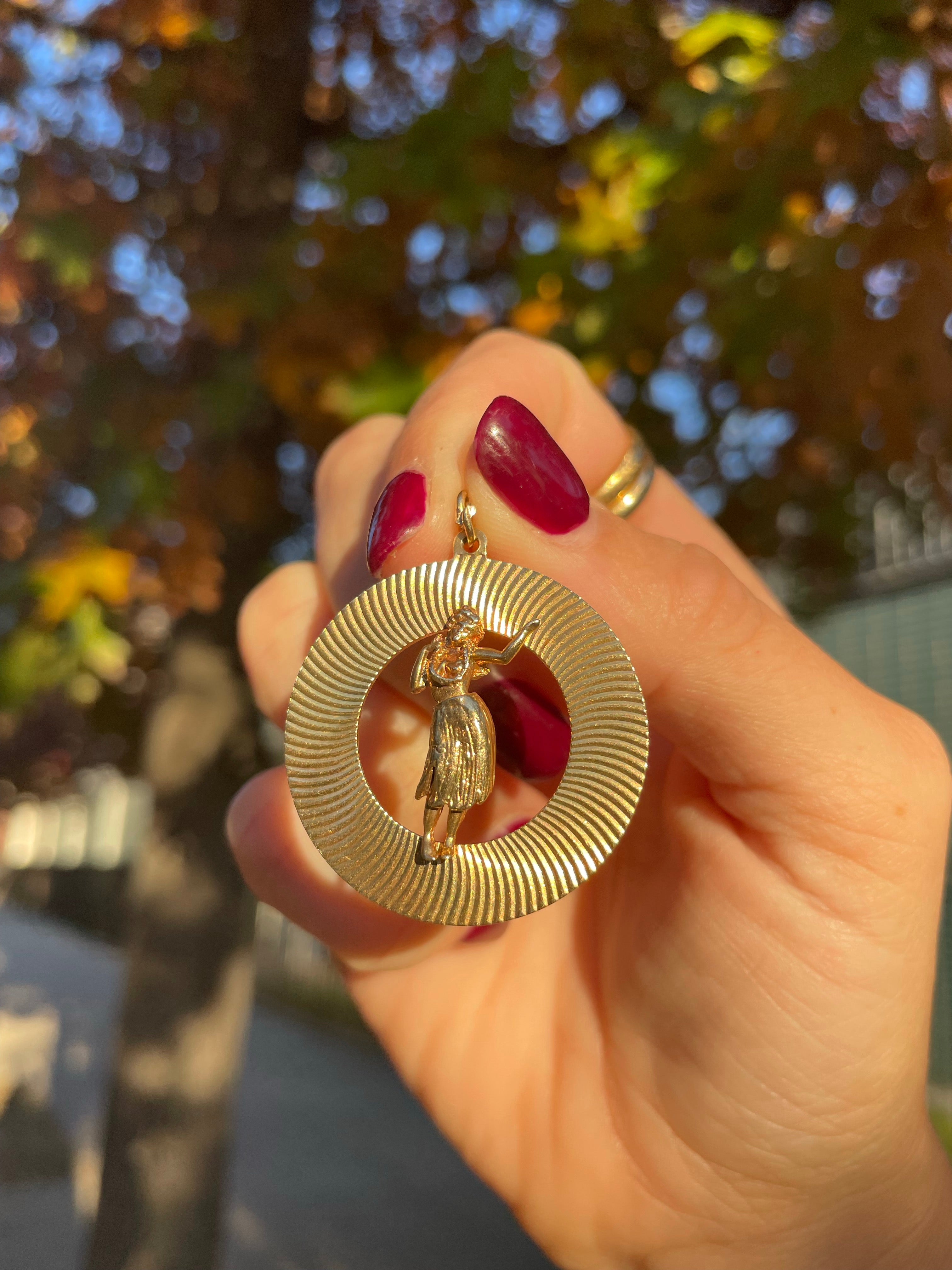 Vintage Engine Turned Moveable Hula Dancer Pendant