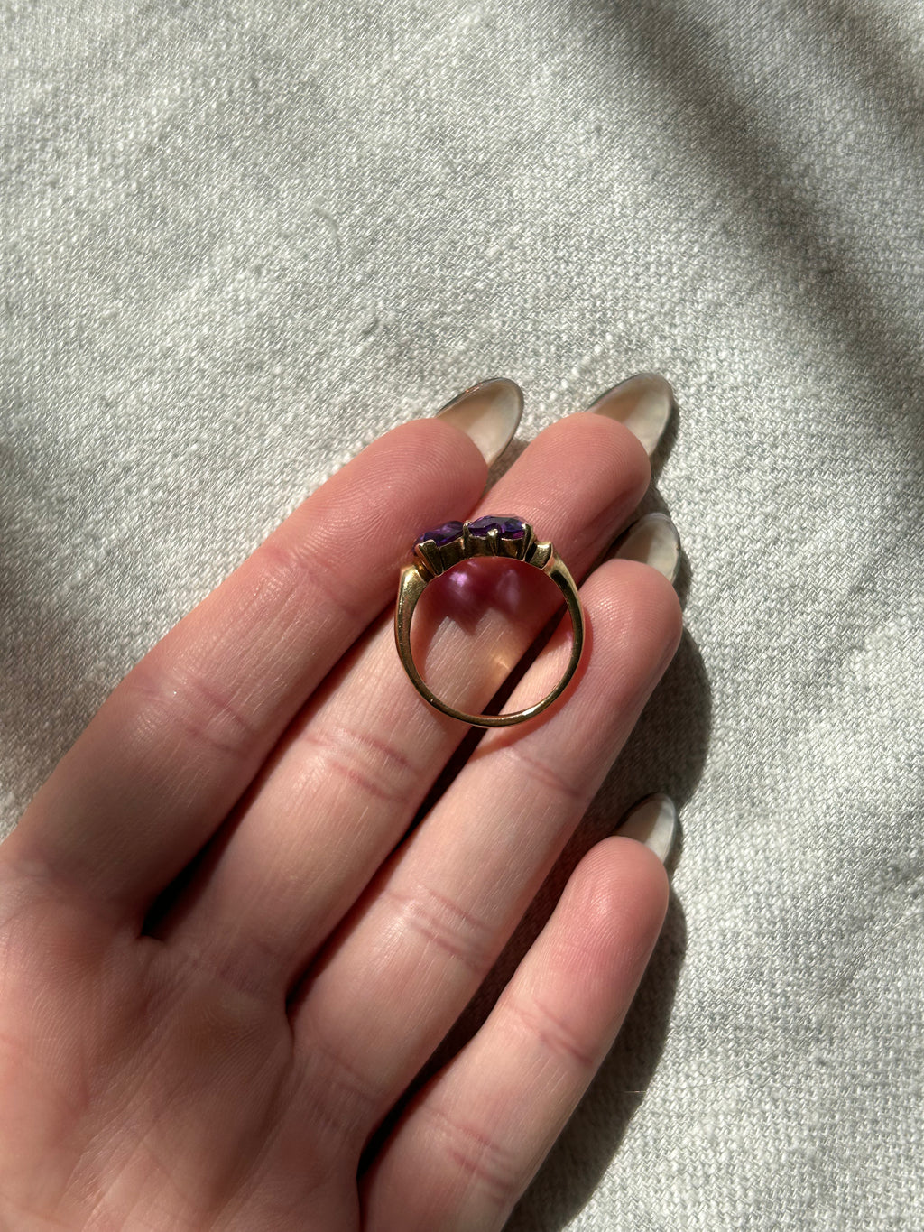 Double Amethyst Heart Ring