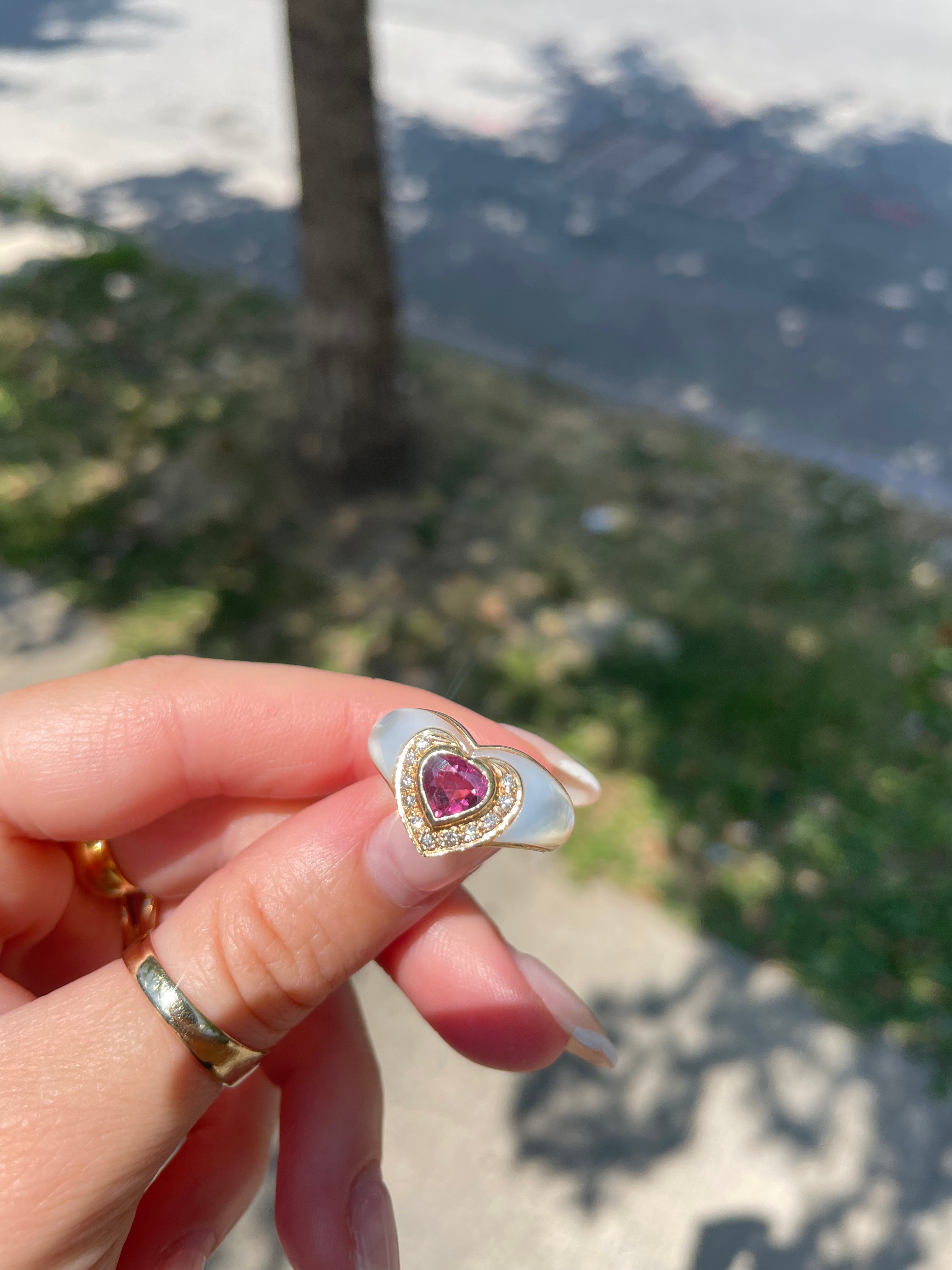 Mother of Pearl Ruby Heart Ring
