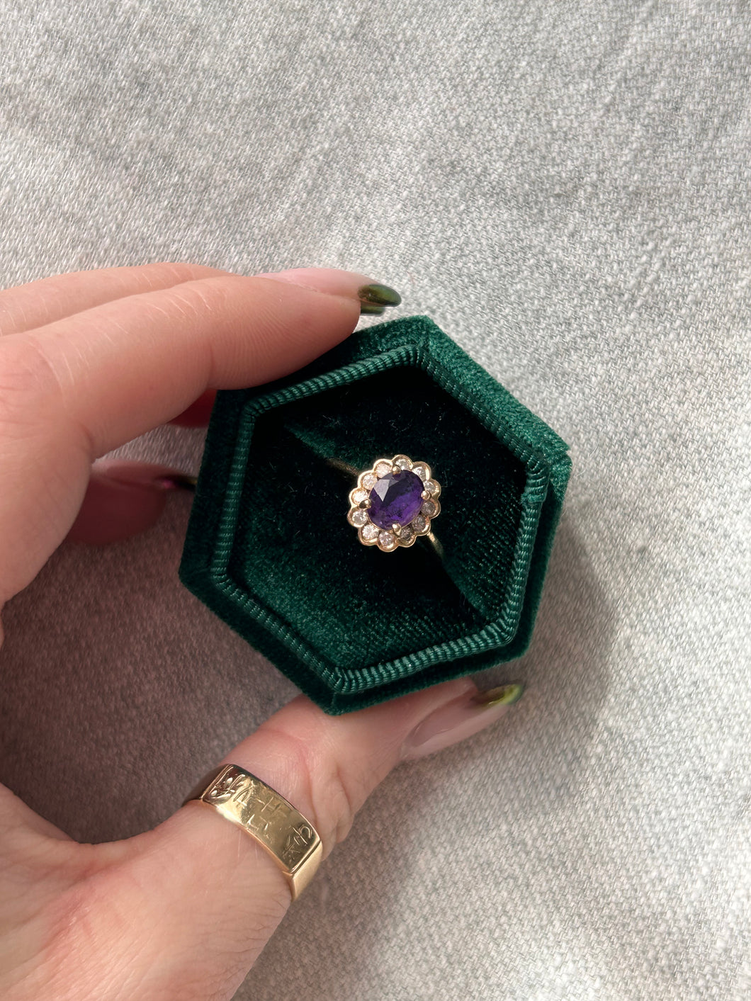 Amethyst Diamond Halo Ring