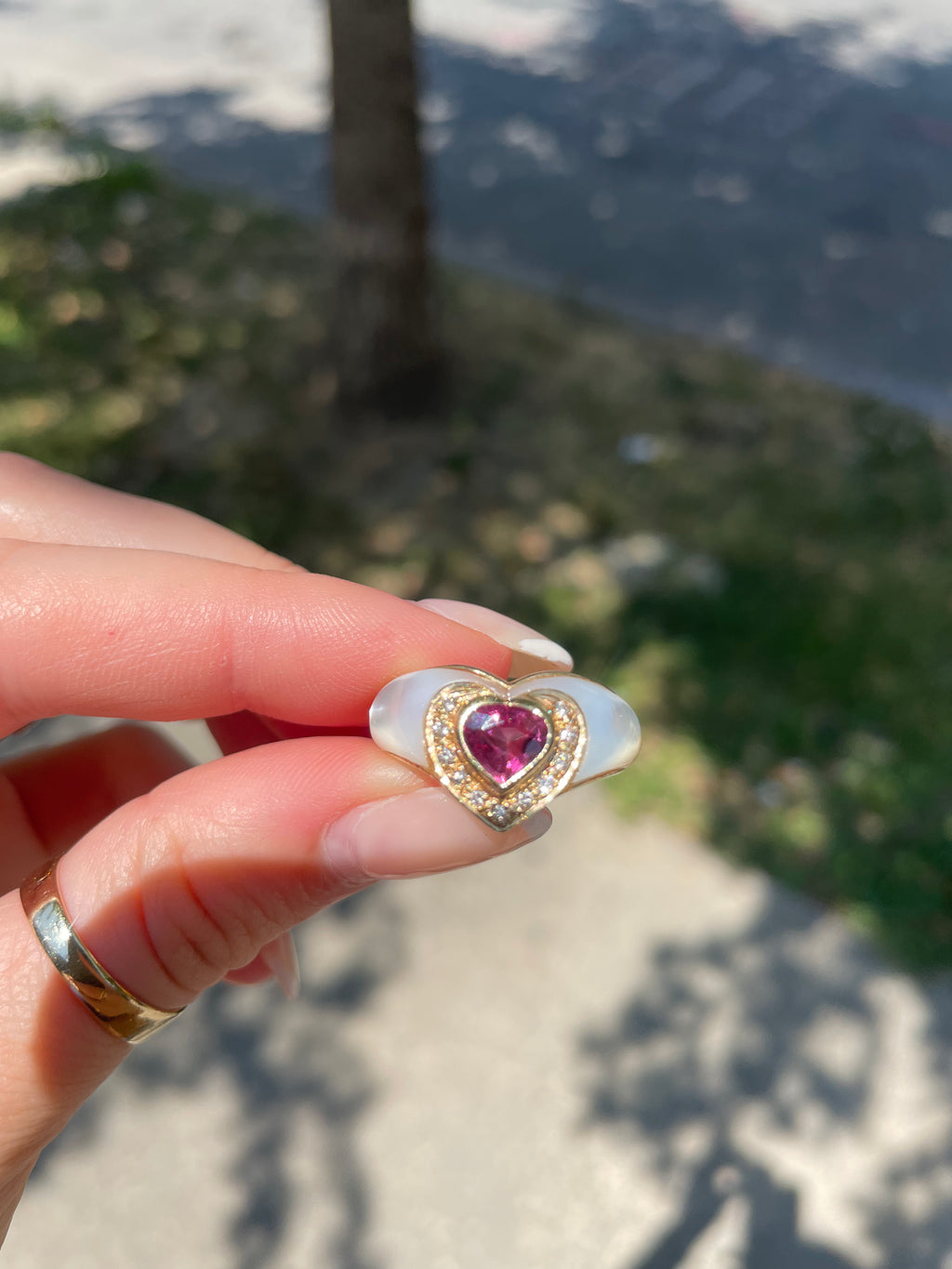Mother of Pearl Ruby Heart Ring