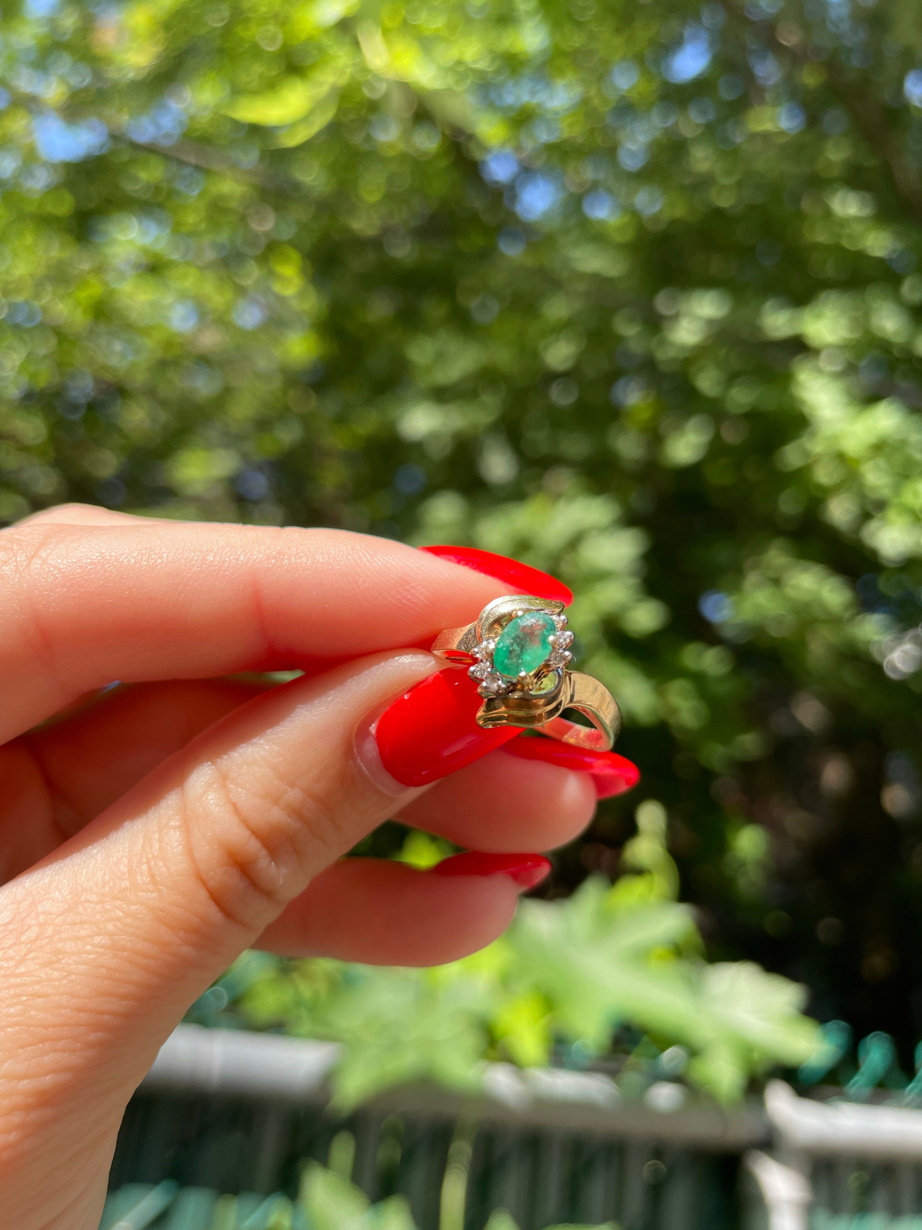 Vintage Emerald & Diamond Ring, size 6