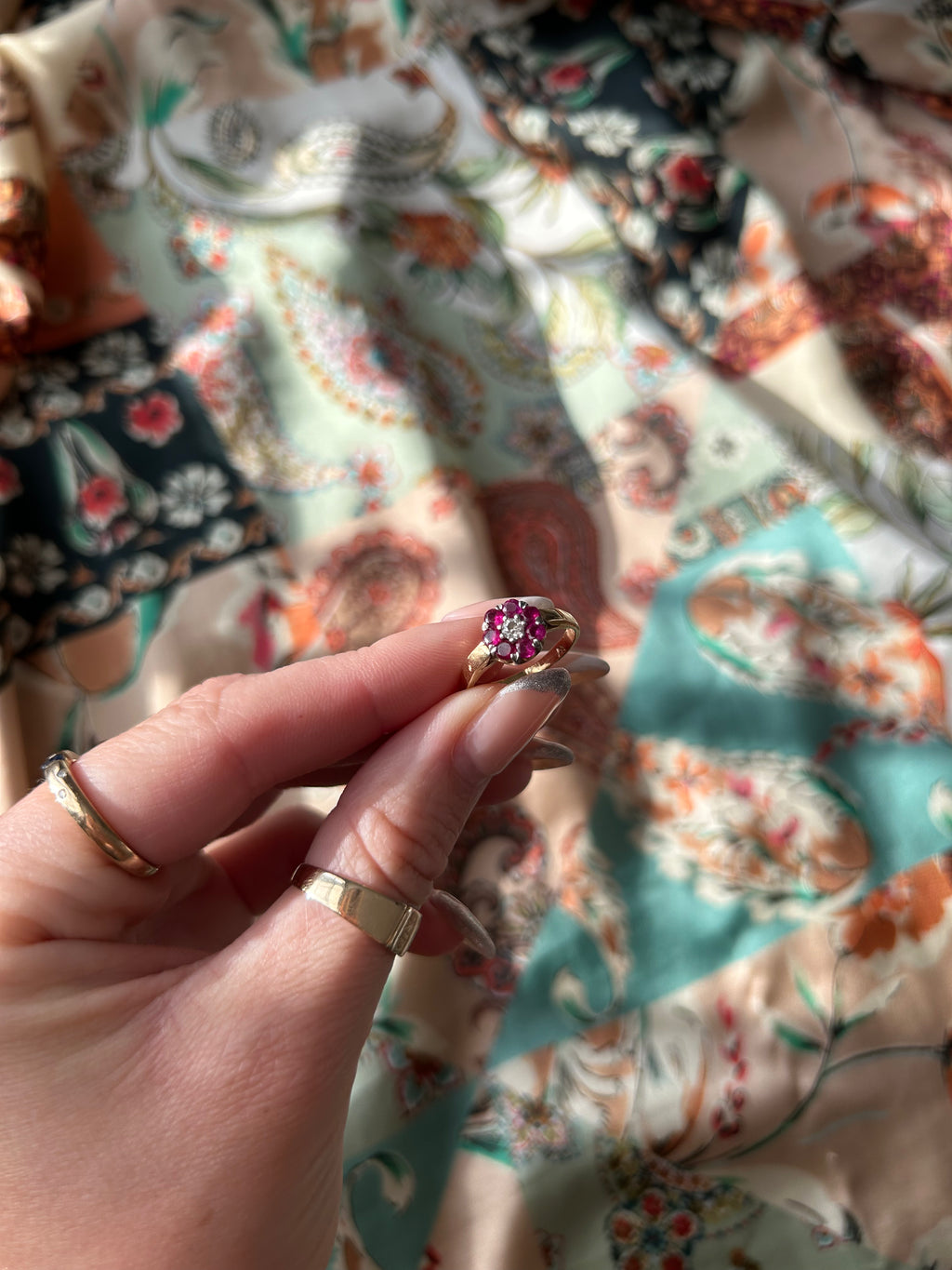 Ruby Diamond Flower Ring