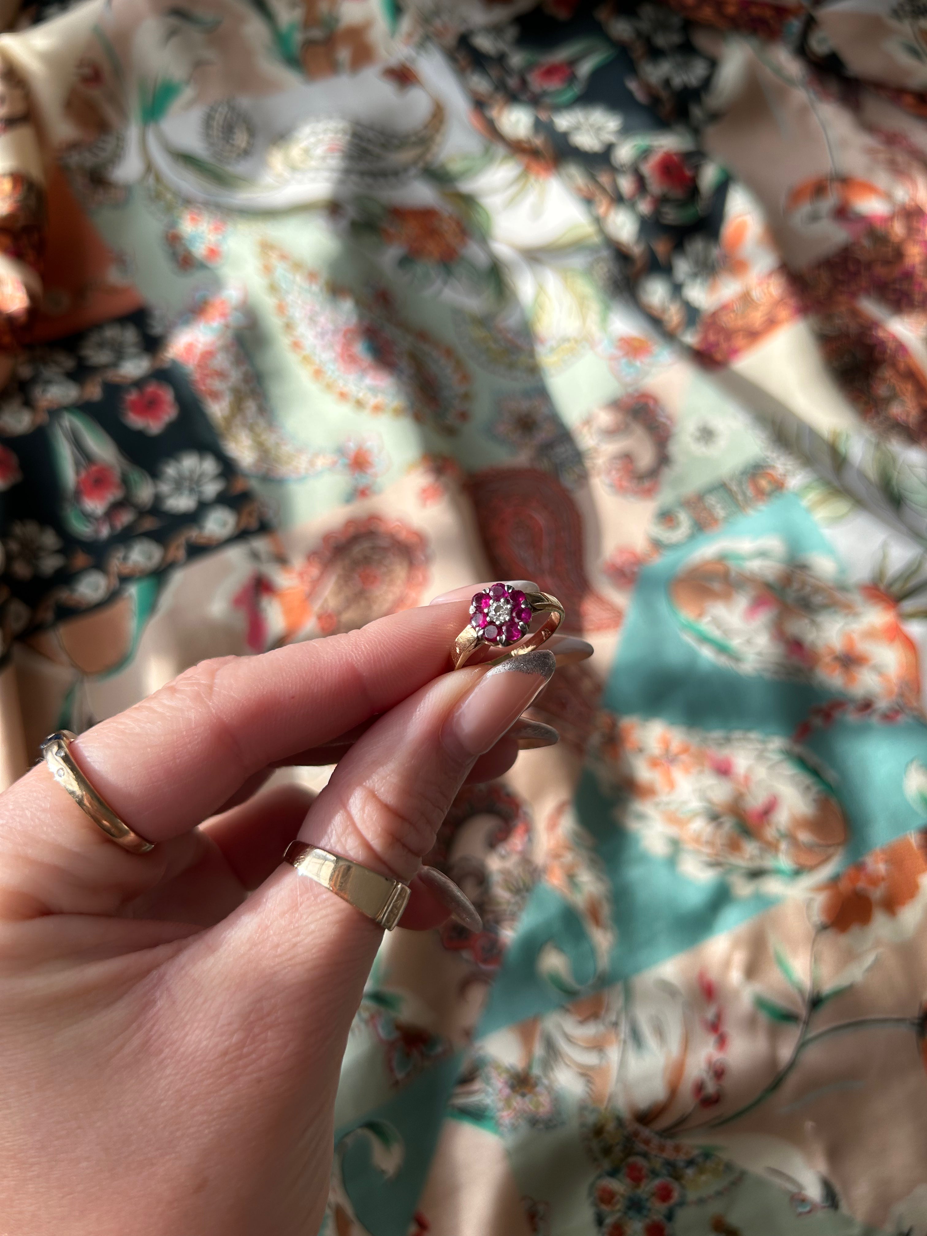 Ruby Diamond Flower Ring