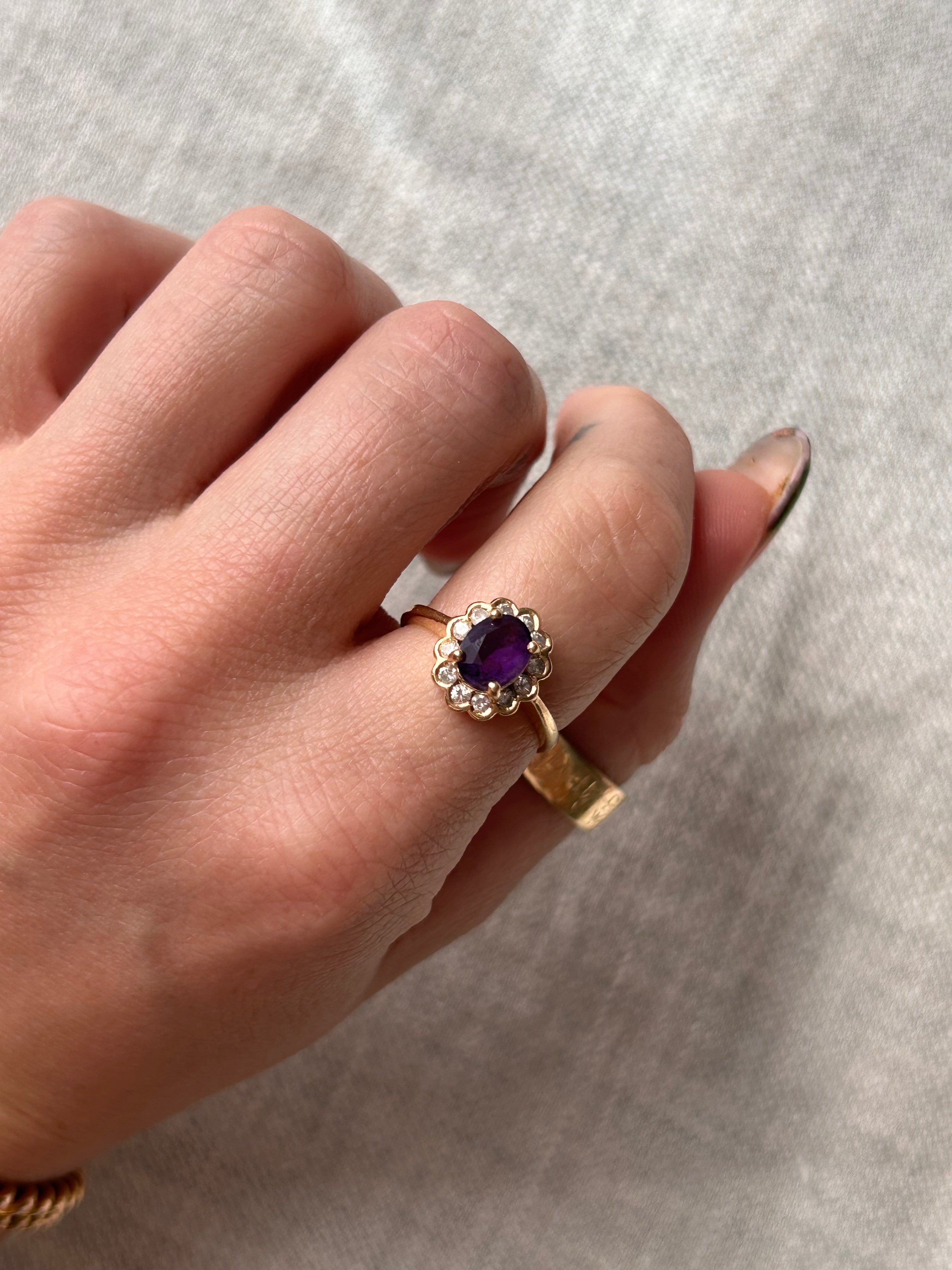 Amethyst Diamond Halo Ring