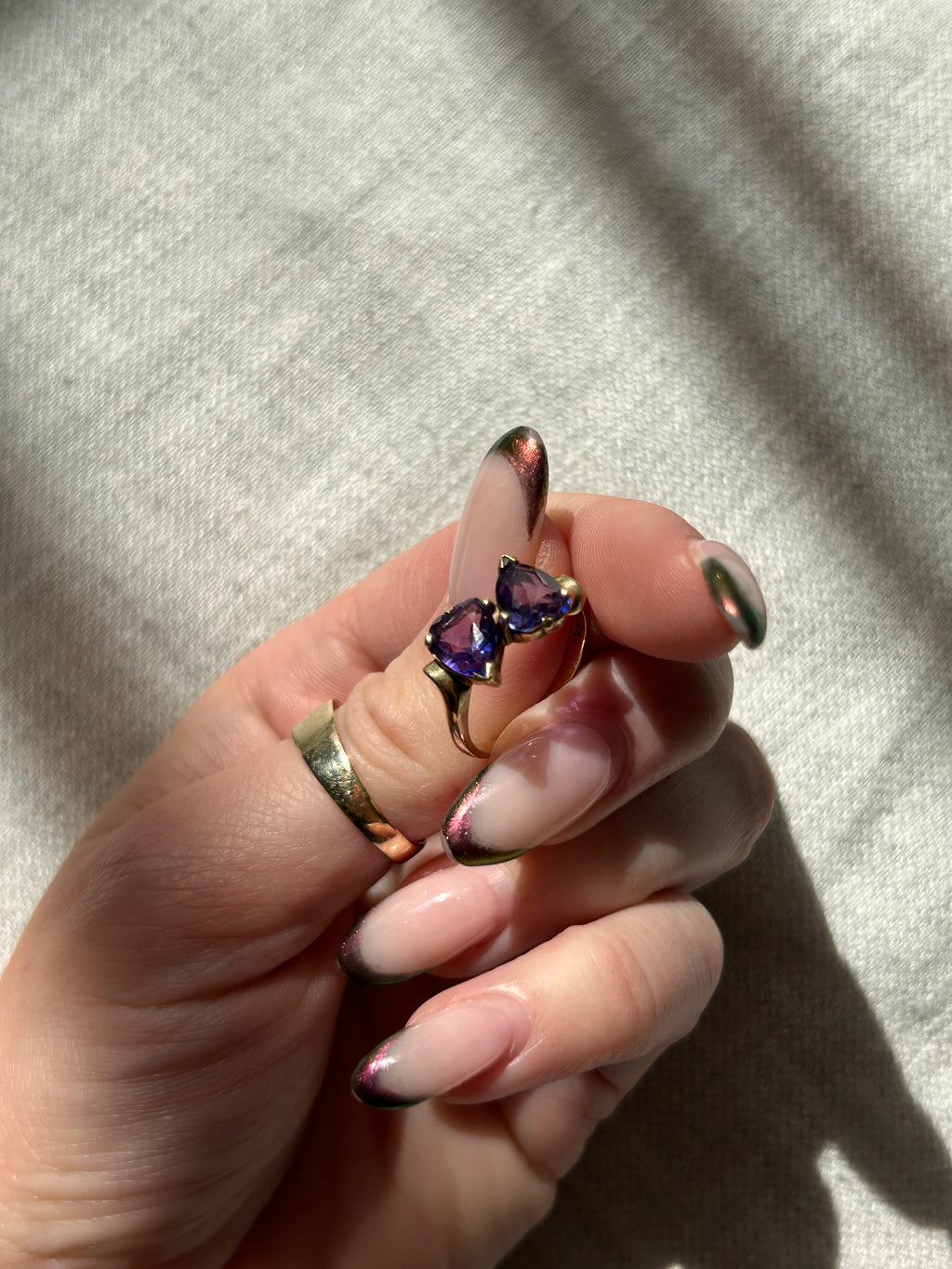 Double Amethyst Heart Ring