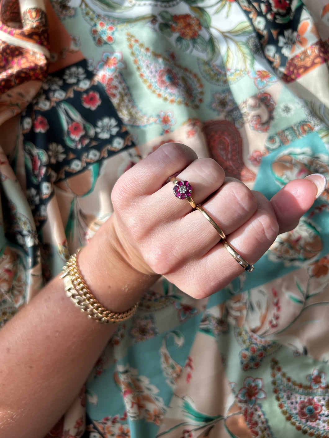 Ruby Diamond Flower Ring